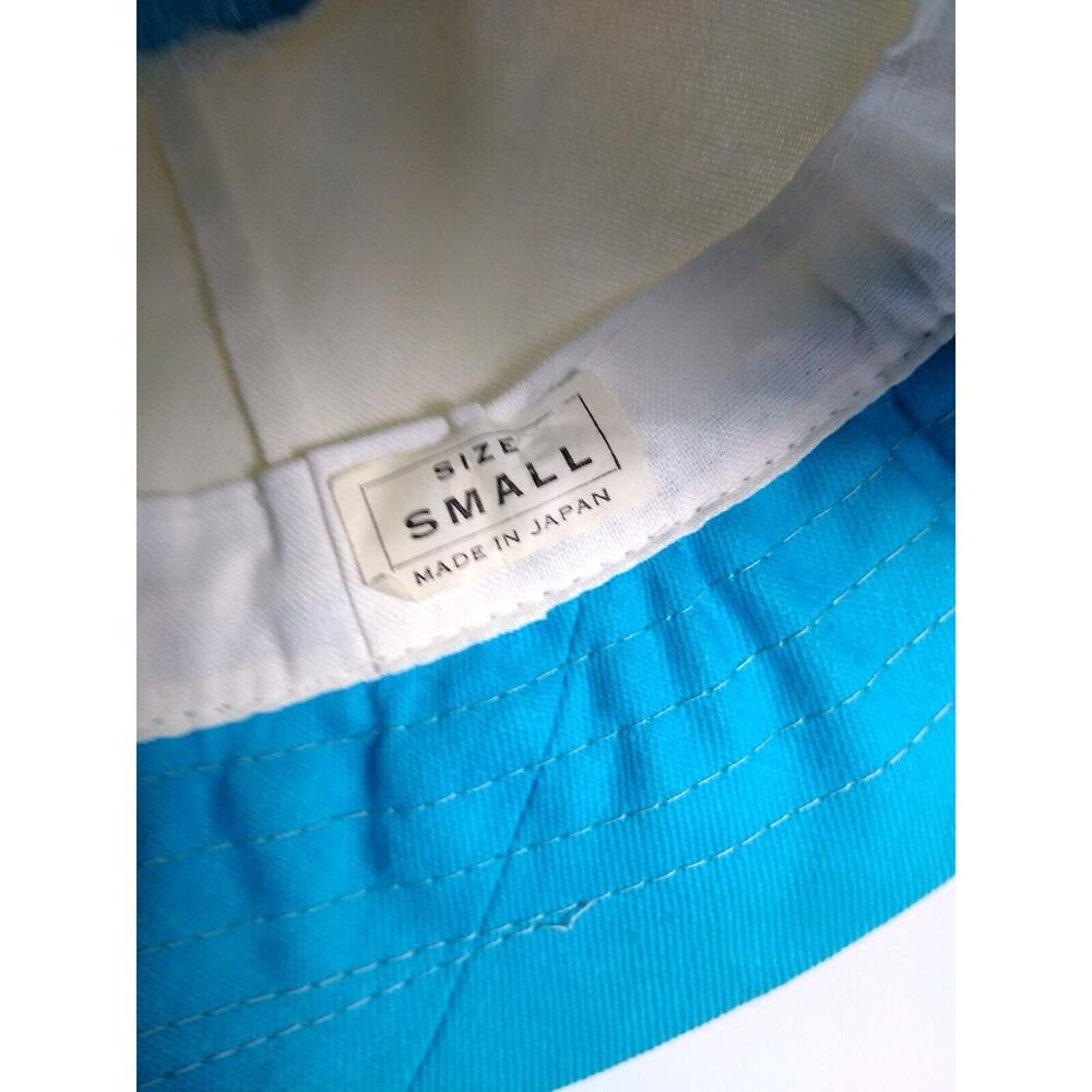 Vintage Child's Beach Hat Blue White Japan Retro Mod 1960s Unused Cloth Fabric - Picture 4 of 4